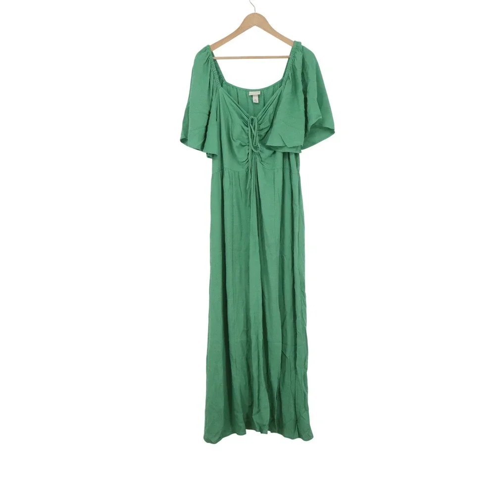 Ava & Viv Green Rayon Flutter Sleeve Maxi Dress XXL Sweetheart Neckline Boho - Picture 1 of 5